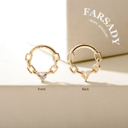 Chain Heartlock - Solid 14K Gold Hinged Clicker Hoop / Fits 16G Septum Ring Helix Conch Cartilage Earring