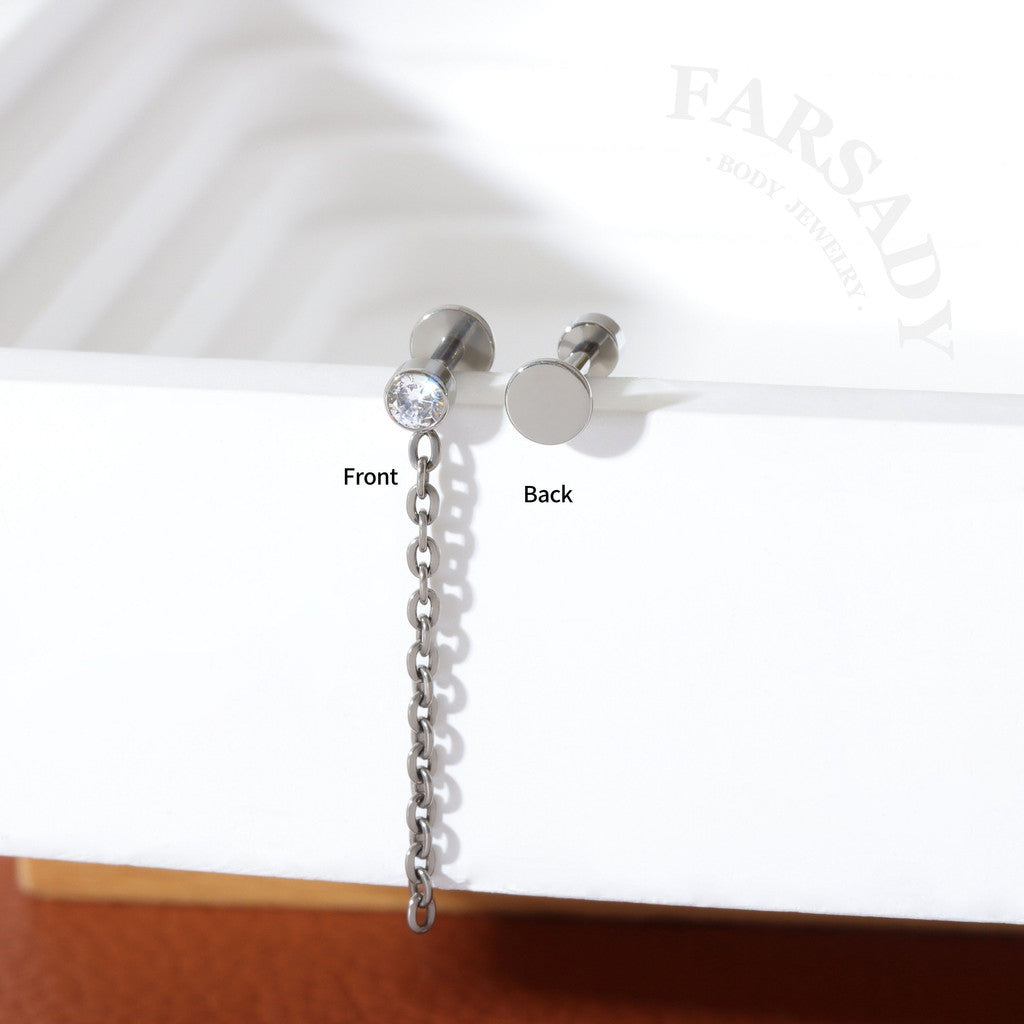 Chain Glint - F136 Titanium Internally Threaded Stud / Fits Cartilage Helix Tragus Lobe Piercing