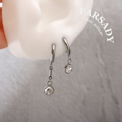 Lunar Pendulum - F136 Titanium CZ Hinged Clicker Hoop / Fits 18G Helix Conch Cartilage Earring
