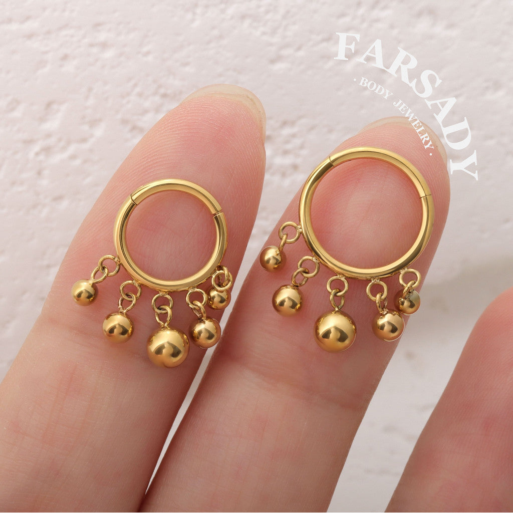 Chime Drop - Bead Dangle Hinged Clicker Hoop / Fits 16G Septum Ring Helix Conch Cartilage Earring