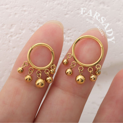Chime Drop - Bead Dangle Hinged Clicker Hoop / Fits 16G Septum Ring Helix Conch Cartilage Earring