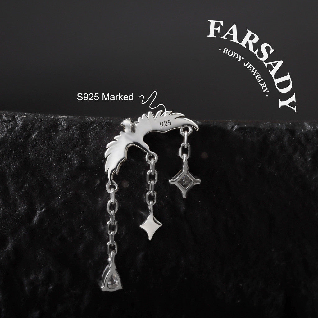 Aether Raven - 925 Silver Threadless Stud / Fits Cartilage Helix Tragus Lobe Earring