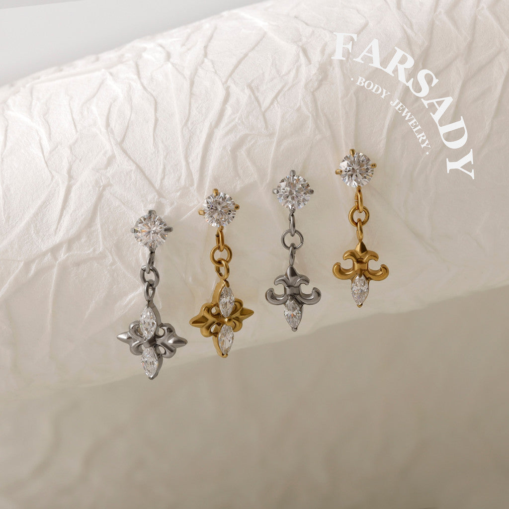 Lily Dangle - F136 Titanium Internally Threaded Stud / Fits Cartilage Helix Tragus Lobe Nostril Piercing