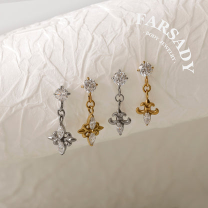 Lily Dangle - F136 Titanium Internally Threaded Stud / Fits Cartilage Helix Tragus Lobe Nostril Piercing