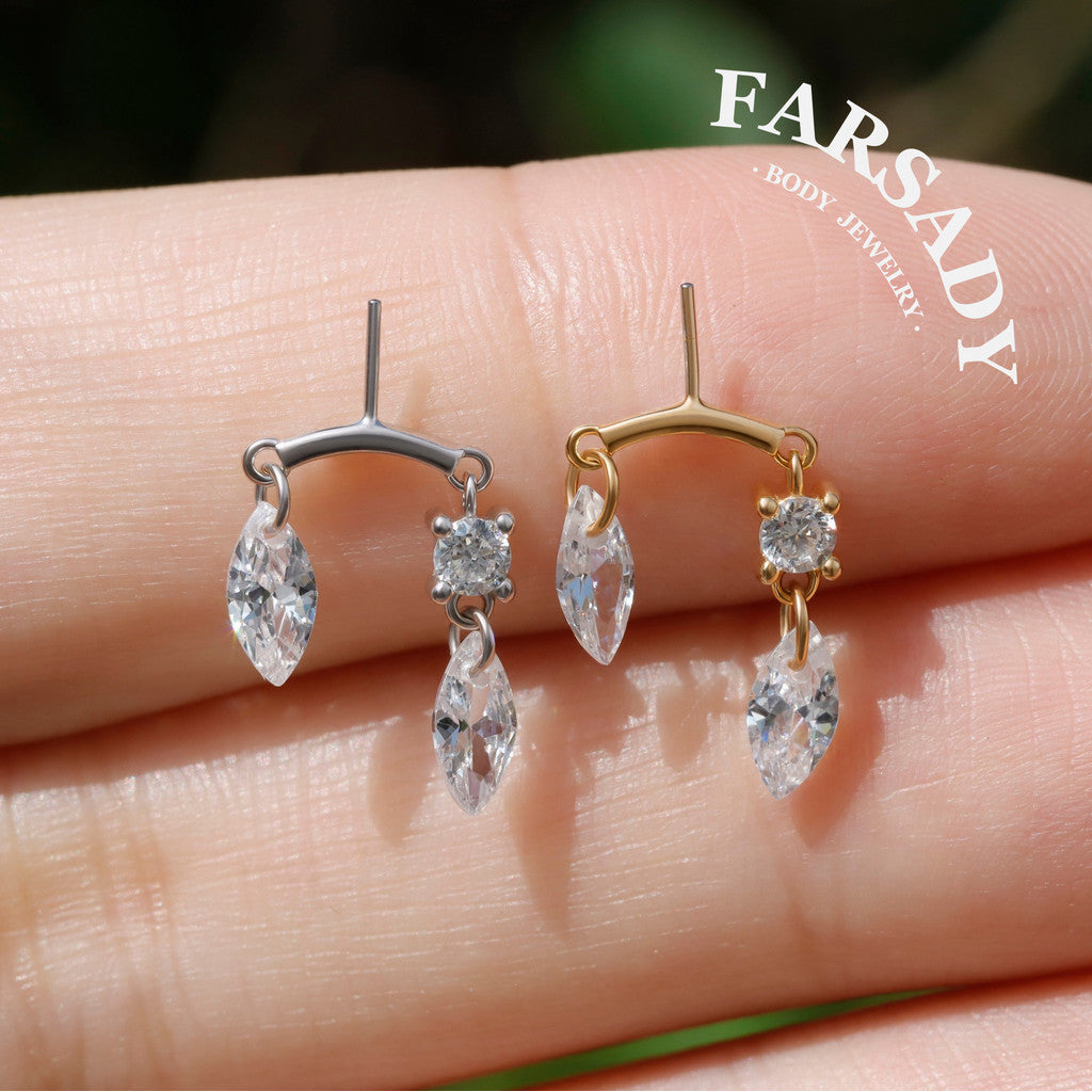 Marquise Twin - 925 Silver Threadless Stud / Fits Vertical Helix Hidden Rook Earring