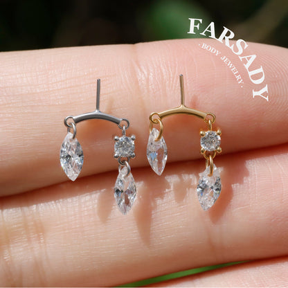 Marquise Twin - 925 Silver Threadless Stud / Fits Vertical Helix Hidden Rook Earring