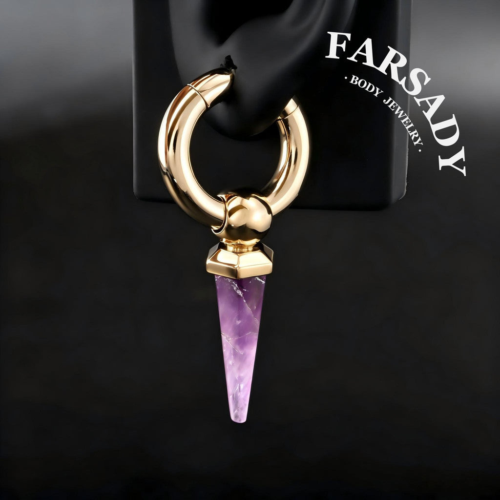 Amethyst Drop - 316L Magnetic Hinged Ear Weights / Fits 4G 2G Stretched Ear Lobes Tunnels Plugs