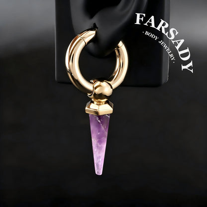 Amethyst Drop - 316L Magnetic Hinged Ear Weights / Fits 4G 2G Stretched Ear Lobes Tunnels Plugs