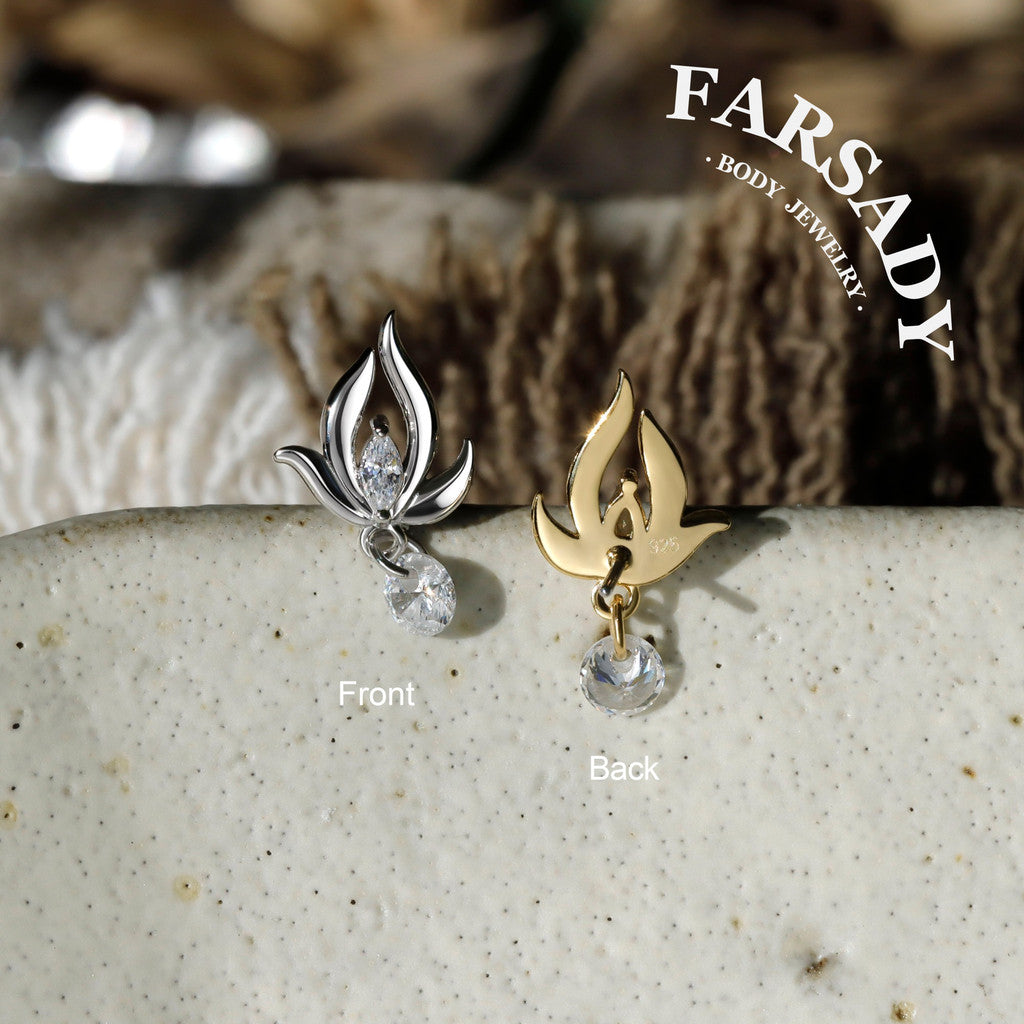 Lunar Bloom - 925 Silver Threadless Stud / Fits Cartilage Helix Tragus Lobe Piercing