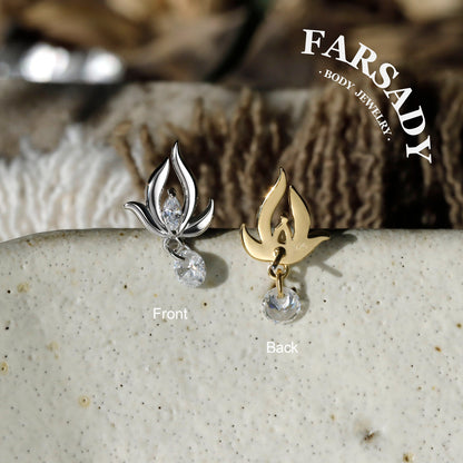 Lunar Bloom - 925 Silver Threadless Stud / Fits Cartilage Helix Tragus Lobe Piercing