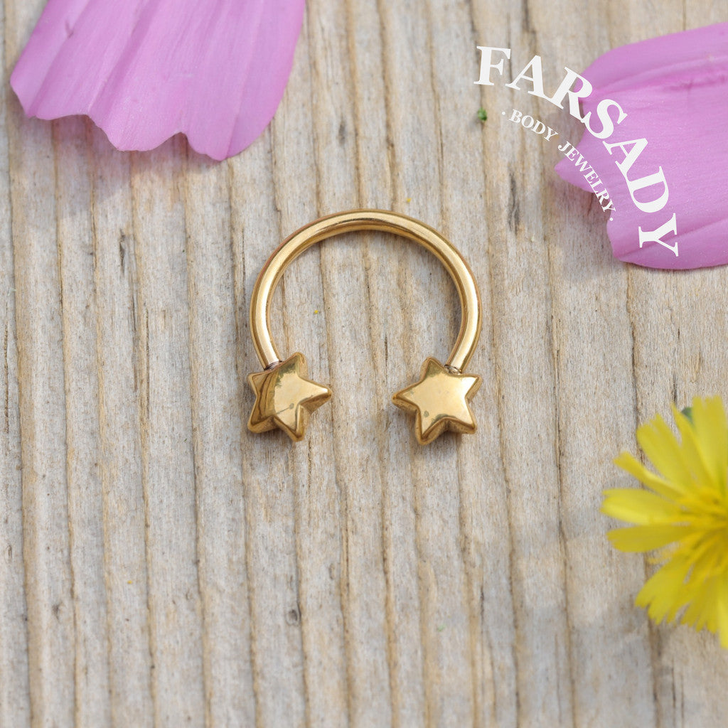Twin Star - Curved Barbell Ring / Fits 16G Septum Ring Helix Conch Daith Earring
