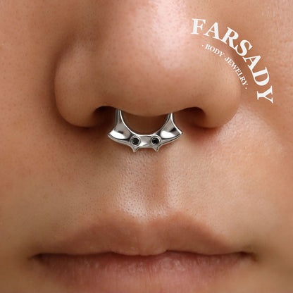 16G Manta Ray Septum Ring| Sterling Silver Daith ewelry 8mm| Original Design Septum Clicker| Gold Helix Piercing| Gothic Halloween Jewelry