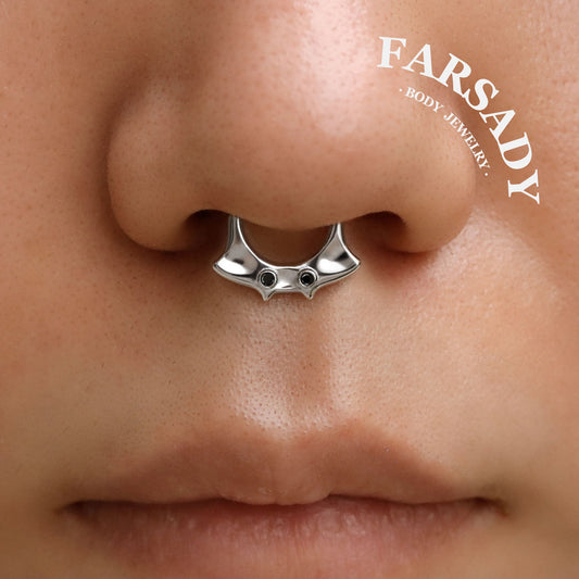 16G Manta Ray Septum Ring| Sterling Silver Daith ewelry 8mm| Original Design Septum Clicker| Gold Helix Piercing| Gothic Halloween Jewelry