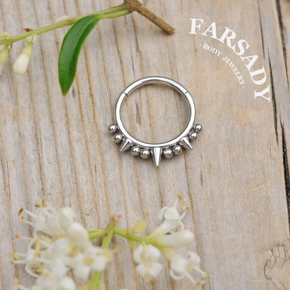 16G Titanium Spike Septum Ring, 8mm 10mm Silver Helix Hoop Earring, Gold Conch Ring Clicker, Hinged Earrings, Gothic Piercing Jewelry