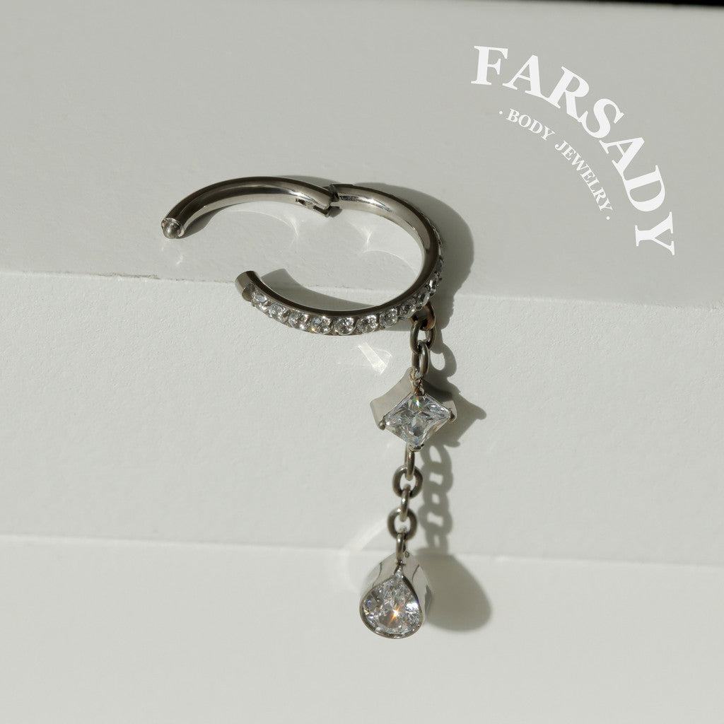 16G Titanium Cartilage Hoop with Sparkle Dangle, Gold Seamless Helix Ring Hypoallergenic, Silver Waterproof Conch Piercing Jewelry,8mm 10mm