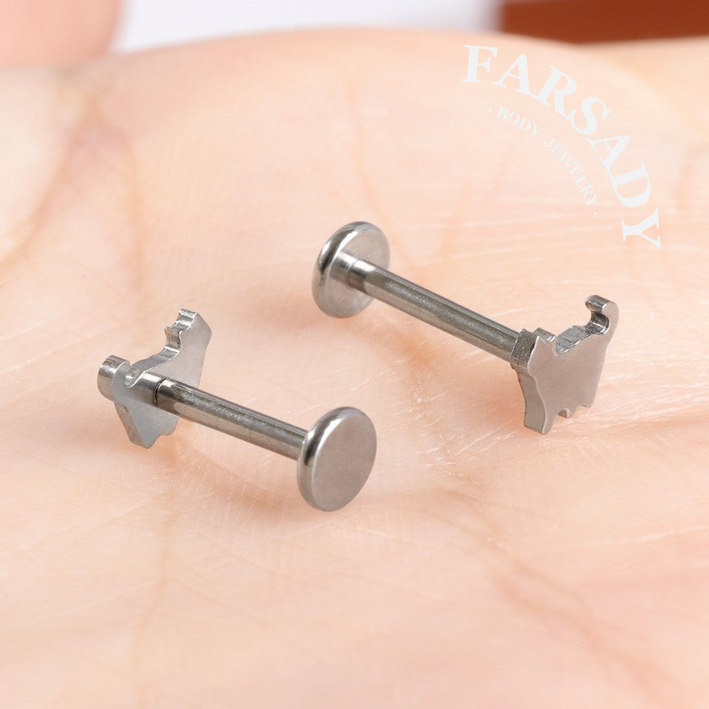 16G 18G Titanium Cute Cat Stud Earring, 1.2*6/8/10mm, Internally Threaded Stud, Flat Back Earring, Cartilage Stud, Tragus Stud, Gift Packaged