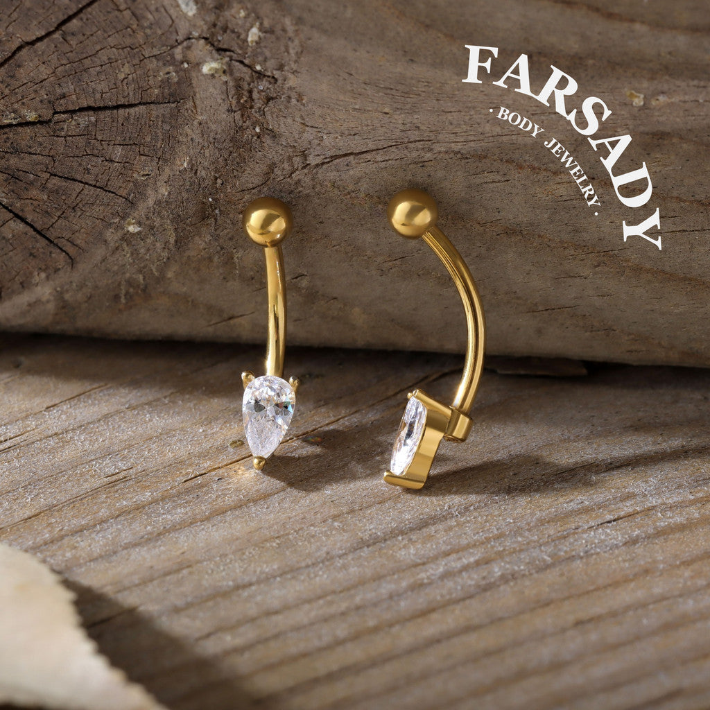 Dew Tear - 316L Clear CZ Curved Barbell / Fits 16G Rook Daith Earring Lip Eyebrow Cartilage Piercing
