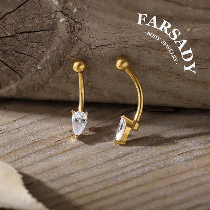 Dew Tear - 316L Clear CZ Curved Barbell / Fits 16G Rook Daith Earring Lip Eyebrow Cartilage Piercing