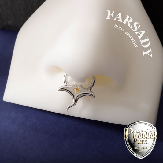 Manta Annulus - 925 Silver Hinged Clicker Hoop / Fits 16G Septum Ring Helix Conch Daith Earring