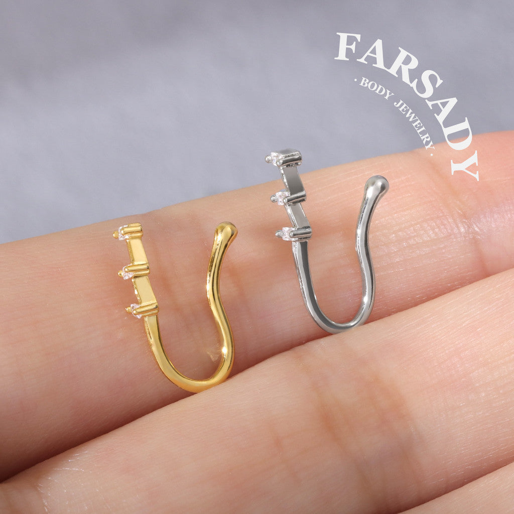 Zigzag Triple Glint - 925 Silver Fake Nose Ring / Fit Non-Pierced Nose Ring