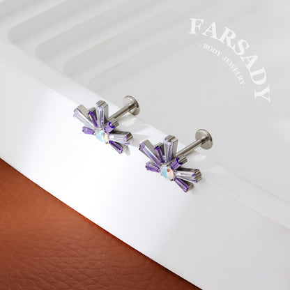 Lavender Burst- F136 Titanium Internally Threaded Stud / Fits Cartilage Helix Tragus Lobe Piercing