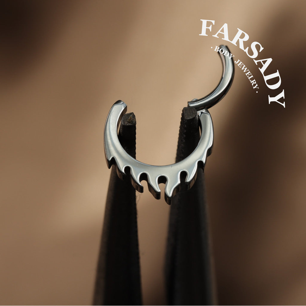 Flame Edge - F136 Titanium Hinged Clicker Hoop / Fits 16G Septum Ring Helix Conch Cartilage Earring