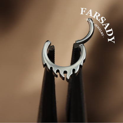 Flame Edge - F136 Titanium Hinged Clicker Hoop / Fits 16G Septum Ring Helix Conch Cartilage Earring