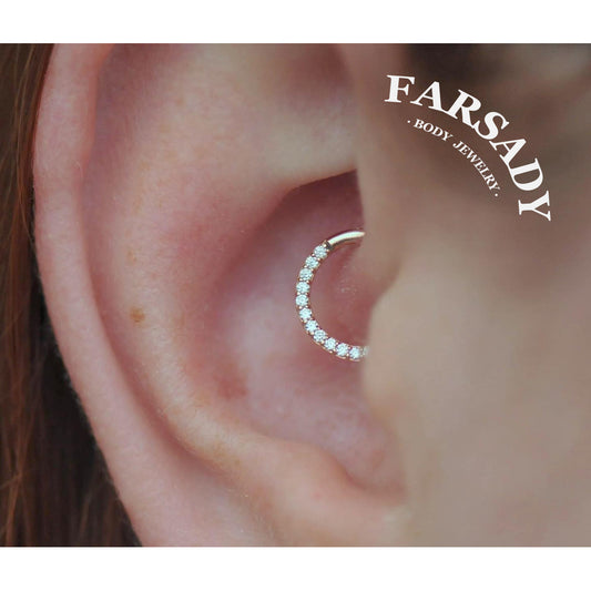 Circle Gleam - CZ Hinged Clicker Hoop / Fits 18G Nose Ring Helix Conch Cartilage Earring