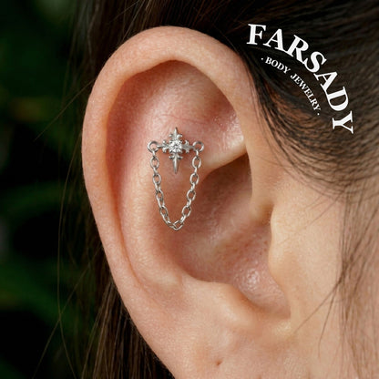 Chain Spire - 925 Silver Threadless Stud / Fits Cartilage Helix Tragus Lobe Nostril Piercing