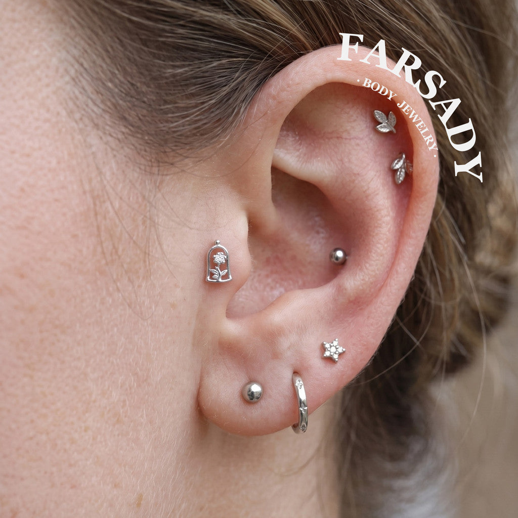 Bell Bloom - 925 Silver Threadless Stud / Fits Cartilage Helix Tragus Lobe Piercing