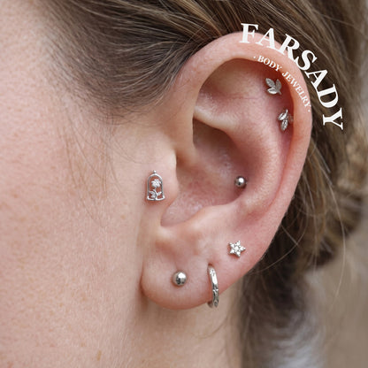 Bell Bloom - 925 Silver Threadless Stud / Fits Cartilage Helix Tragus Lobe Piercing