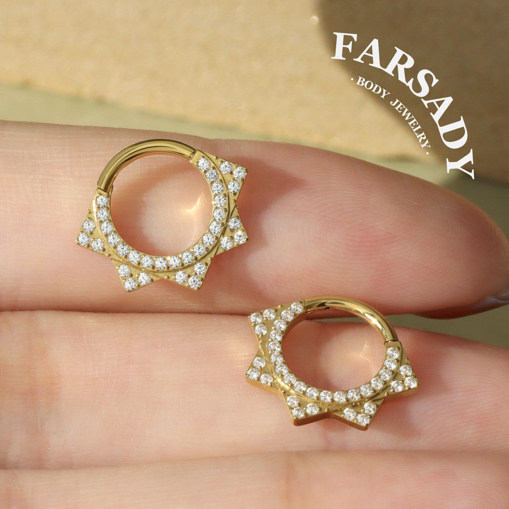 Octa Star - F136 Titanium Hinged Clicker Hoop / Fits 16G Septum Ring Helix Conch Cartilage Earring
