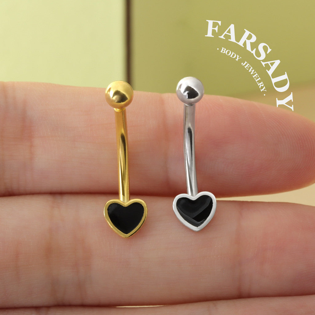 Ebony Heart Outline - 925 Silver Belly Button Ring / Fits 14G Navel Piercing