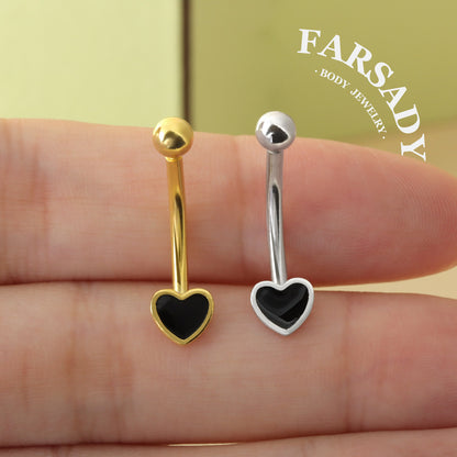 Ebony Heart Outline - 925 Silver Belly Button Ring / Fits 14G Navel Piercing