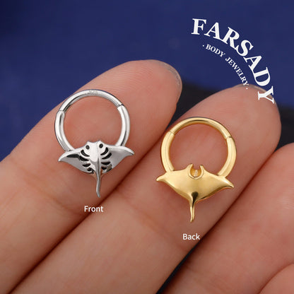 Ray Hush - Sterling Silver Hinged Clicker Hoop / Fits 16G Septum Ring Helix Conch Daith Earring