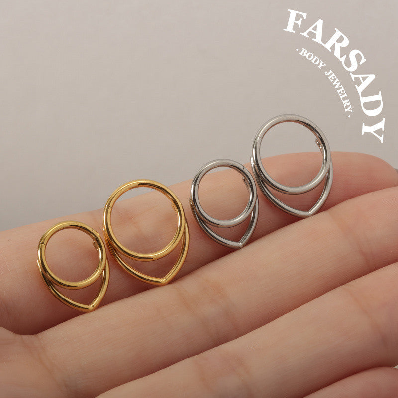 16G Titanium Stacked Septum Ring / Double Septum Clicker / Layered Septum Piercing / Silvery Hinged Septum Hoop / Double Septum Body Jewelry
