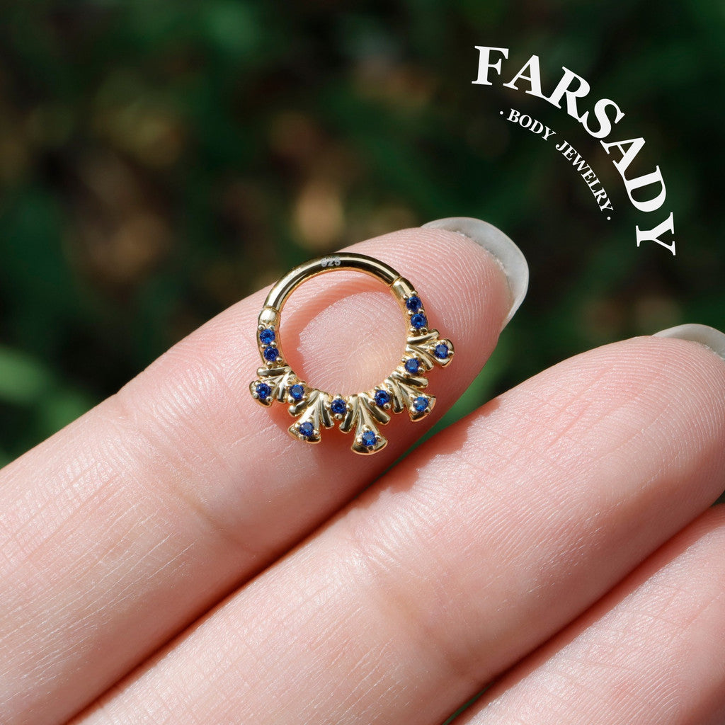 Sterling Silver Original Artisan Septum Ring Peacock Display Inspired, 18K Gold Plated 925 Sterling Silver Daith Clicker Earring, Helix Tragus Piercing Hoop