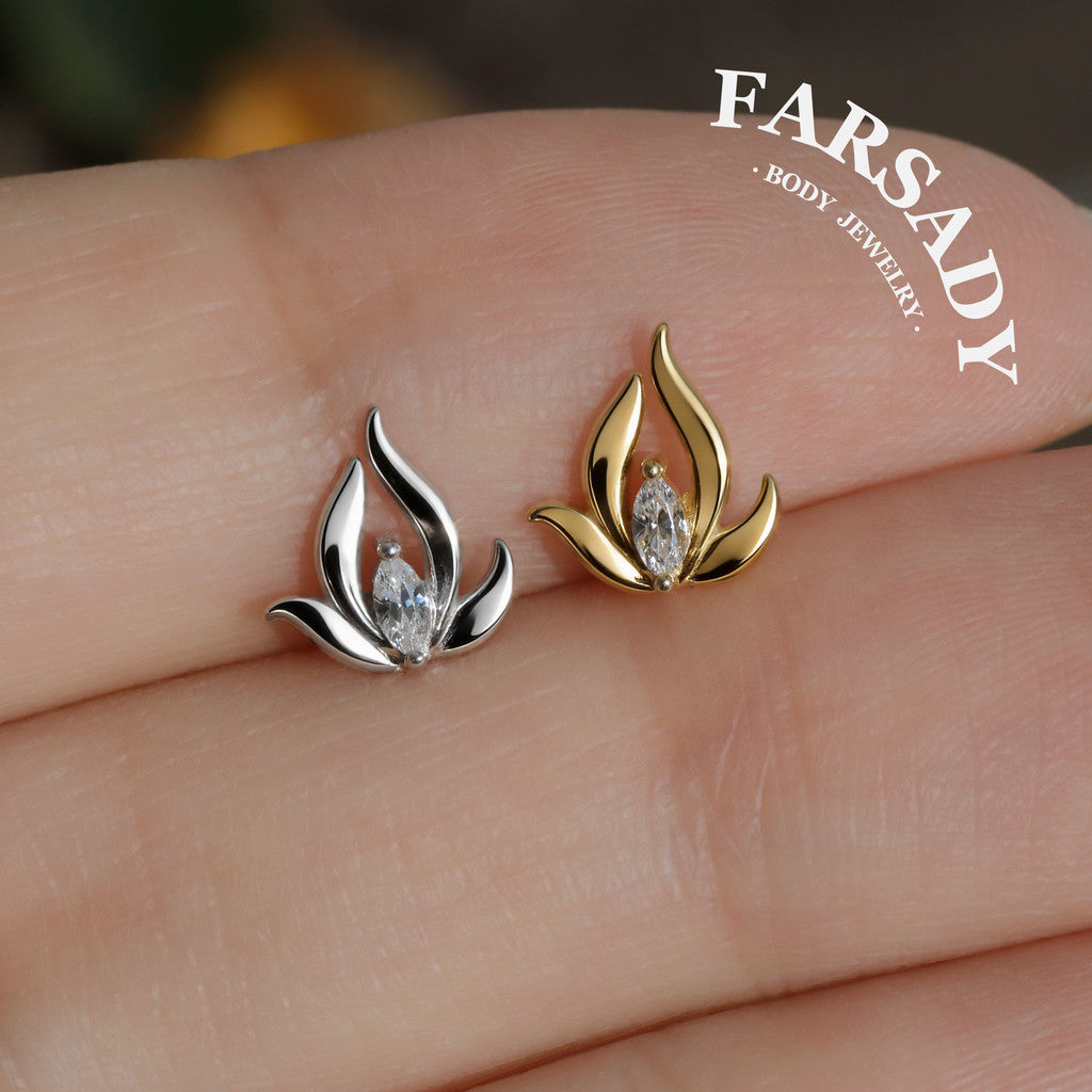 Mini Lotus Threadless Push In Helix Stud, Sterling Silver Cartilage Stud, Flat Back Titanium Post, Design Flower Tragus/ Lobe/ Lip Earring