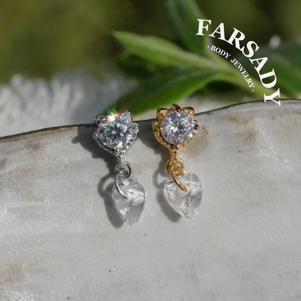 Mini Cat Dangle Helix Flat Back Stud: Tragus Conch Lobe Threadless Push In Cartilage Earring, Sterling Silver Plated 18k Gold, Nickle-Free