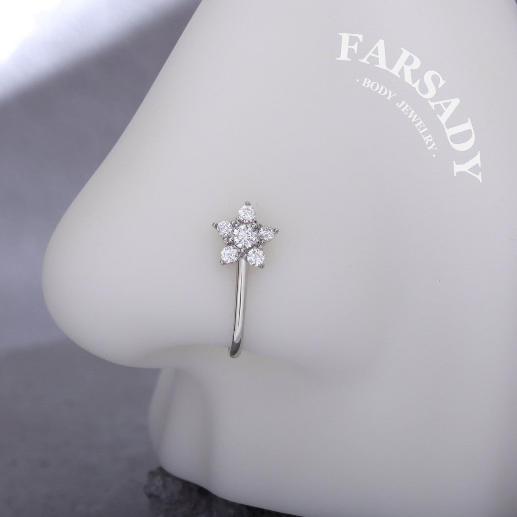 Seven-Petal Spark - 925 Silver Fake Nose Ring / Fit Non-Pierced Nose Ring