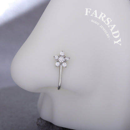 Seven-Petal Spark - 925 Silver Fake Nose Ring / Fit Non-Pierced Nose Ring