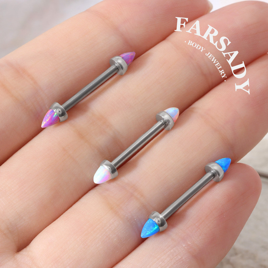 Opal Spike Bolt - F136 Titanium Internally Threaded Straight Barbell / Fits 16G Nose Bridge Chest Piercing
