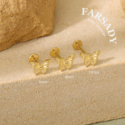 Gilded Moth - F136 Titanium Internally Threaded Stud / Fits Cartilage Helix Tragus Lobe Nostril Piercing