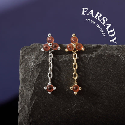 Crimson Drop - 925 Silver Threadless Stud / Fits Cartilage Helix Tragus Lobe Earring