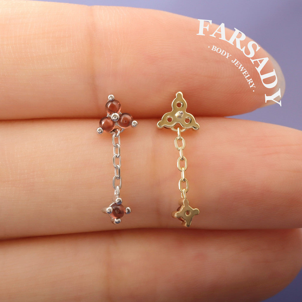 Crimson Drop - 925 Silver Threadless Stud / Fits Cartilage Helix Tragus Lobe Earring
