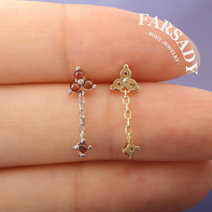 Crimson Drop - 925 Silver Threadless Stud / Fits Cartilage Helix Tragus Lobe Earring