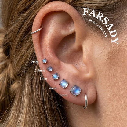 Selene Orb - F136 Titanium Natural Moonstone Replacement Tops / Fits Internal Thread Ear Studs