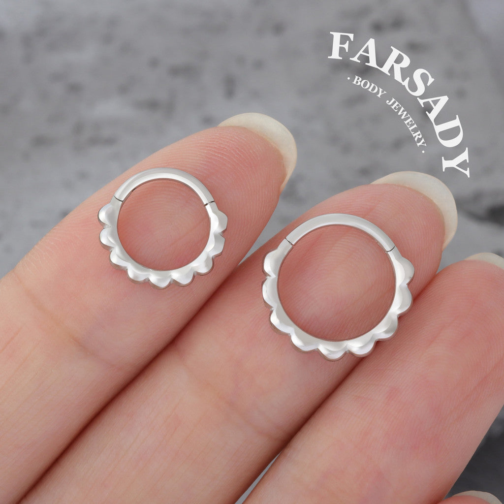Scallop Edge - 316L Hinged Clicker Hoop / Fits 16G Septum Ring Helix Conch Cartilage Earring