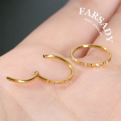 Facet Rhythm - CZ Hinged Clicker Hoop / Fits 18G Nose Ring Helix Conch Cartilage Earring