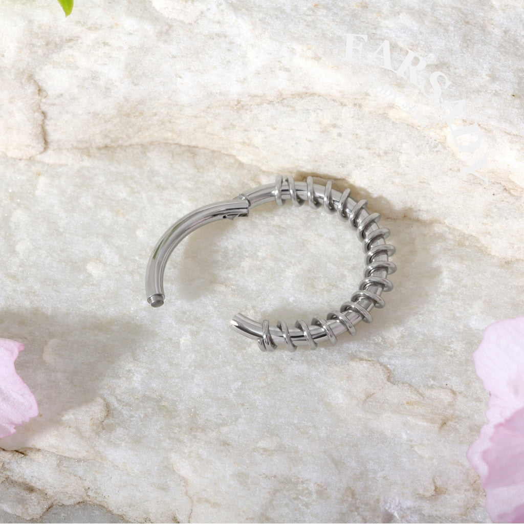 Coil Loop - CZ Hinged Clicker Hoop / Fits 16G Septum Ring Helix Conch Cartilage Earring